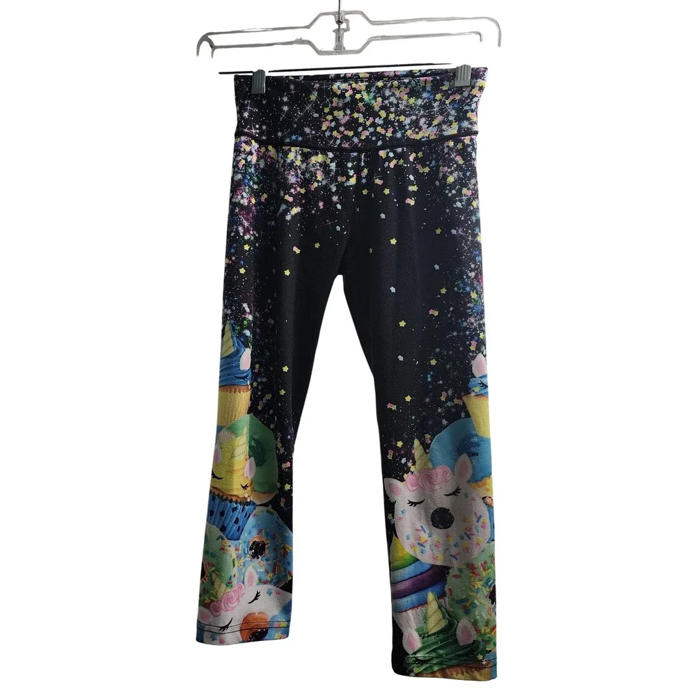 Justice‎ Girls Size 10 Unicorn Donut Cupcake Galaxy Capri Leggings Black Multi